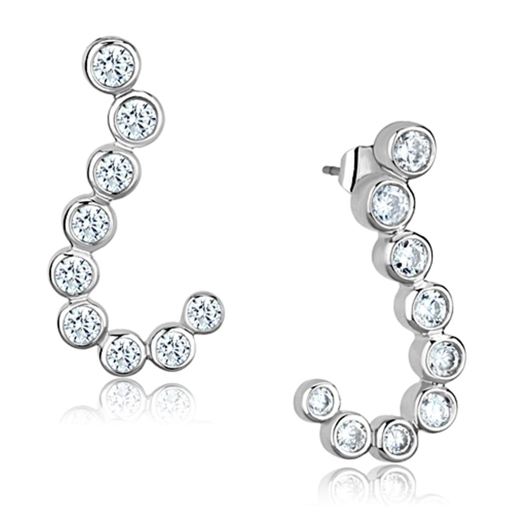 Rhodium Brass Earrings with AAA Grade CZ  in Clear