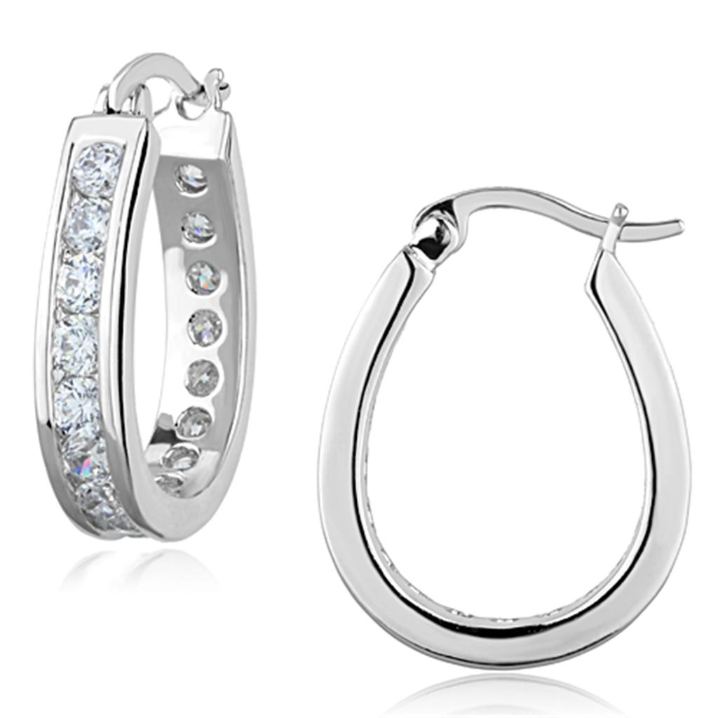 Rhodium Brass Earrings with AAA Grade CZ  in Clear