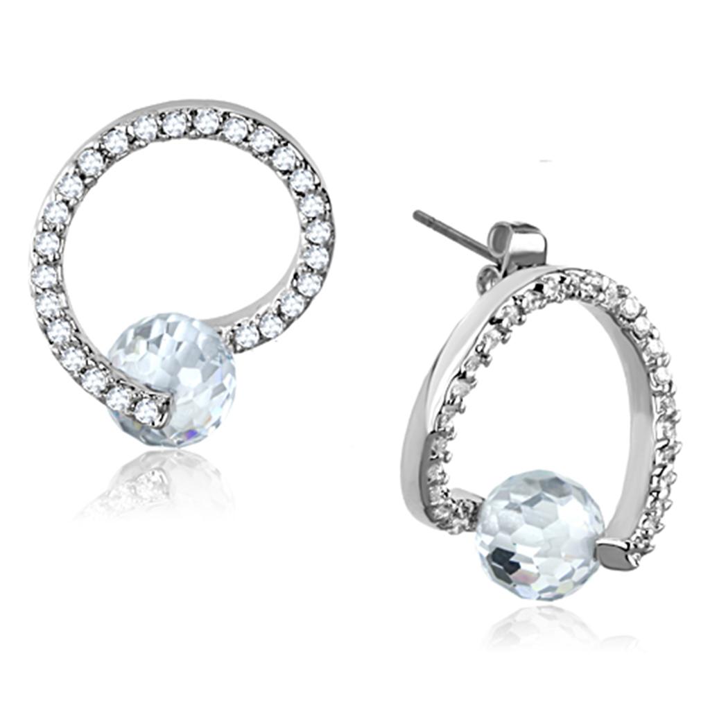 Rhodium Brass Earrings with AAA Grade CZ  in Clear