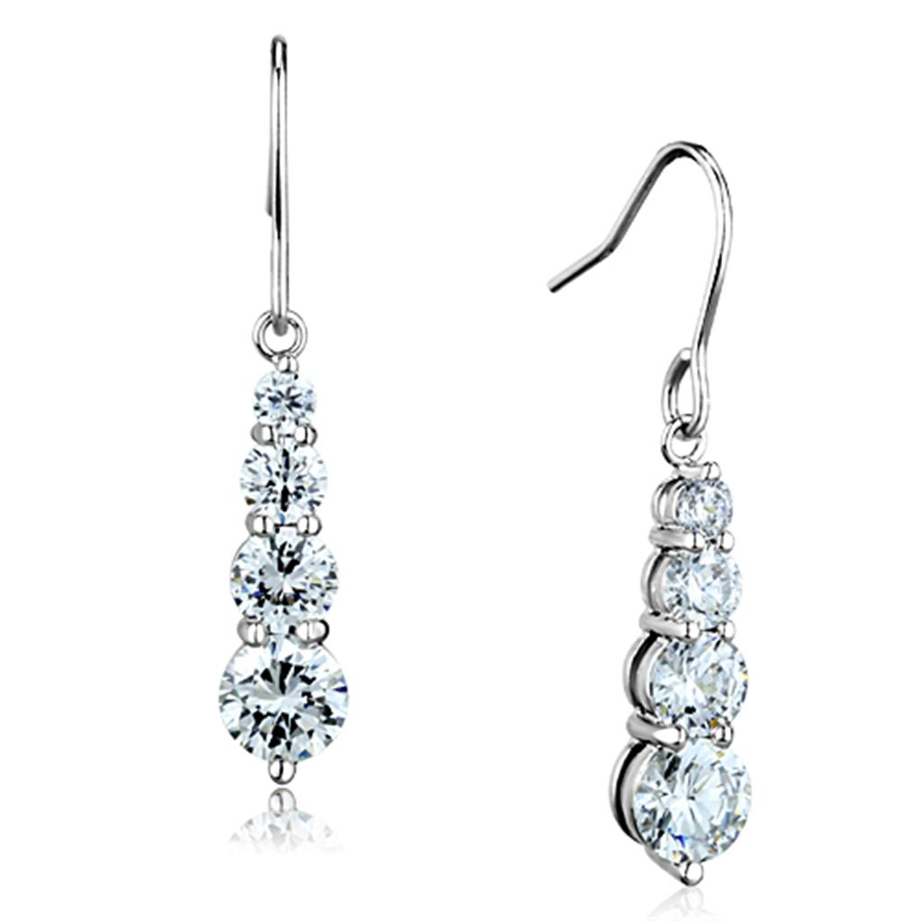 Rhodium Brass Earrings with AAA Grade CZ  in Clear