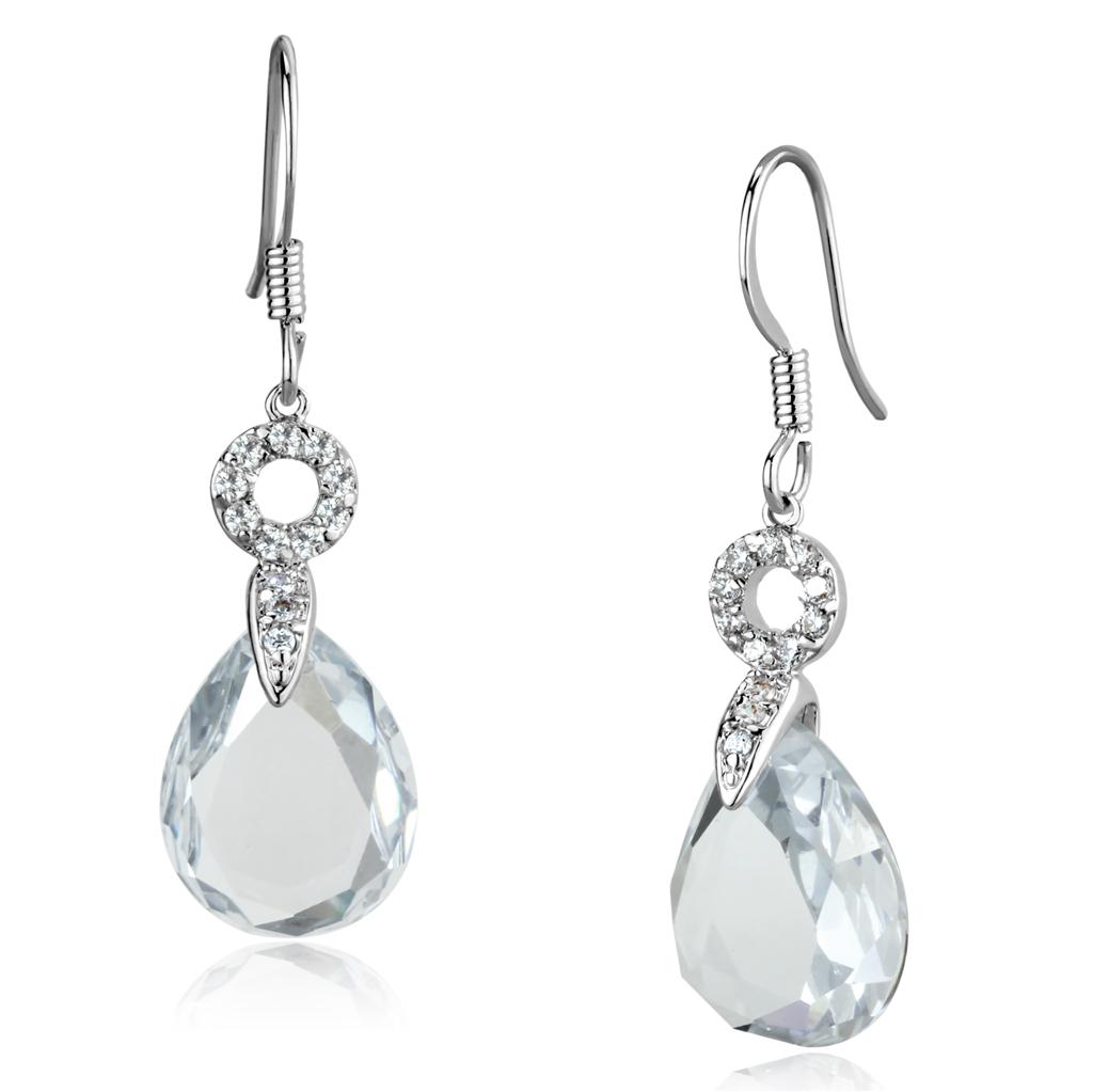Rhodium Brass Earrings with AAA Grade CZ  in Clear