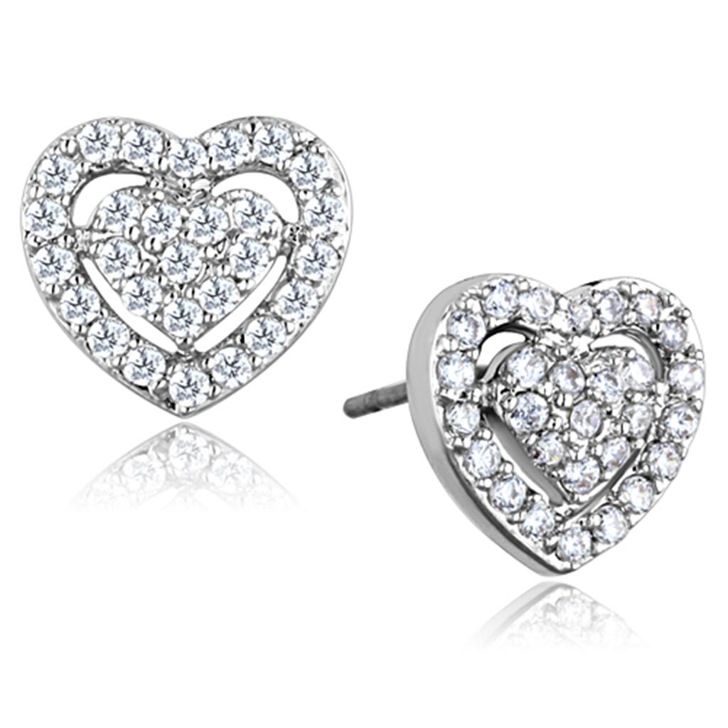 Rhodium Brass Earrings with AAA Grade CZ  in Clear