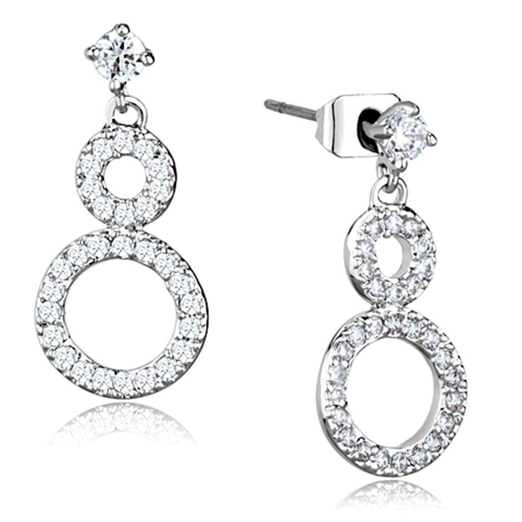 Rhodium Brass Earrings with AAA Grade CZ  in Clear