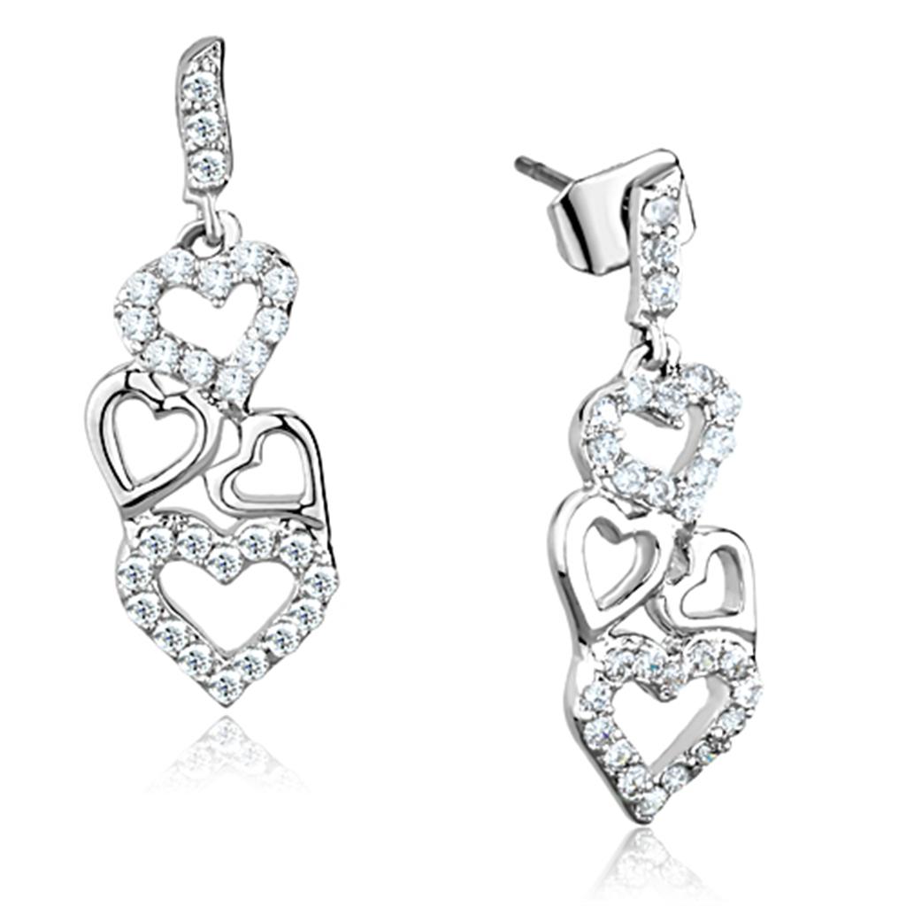 Rhodium Brass Earrings with AAA Grade CZ  in Clear