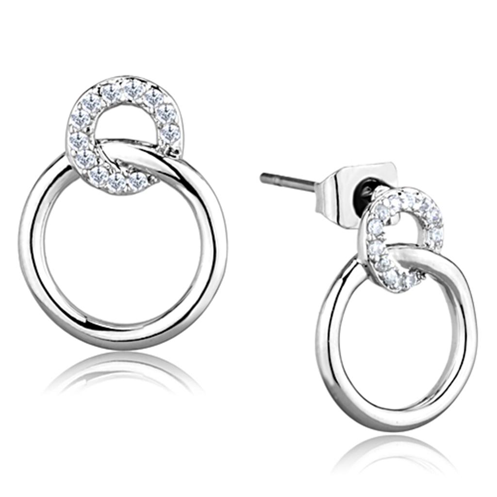 Rhodium Brass Earrings with AAA Grade CZ  in Clear