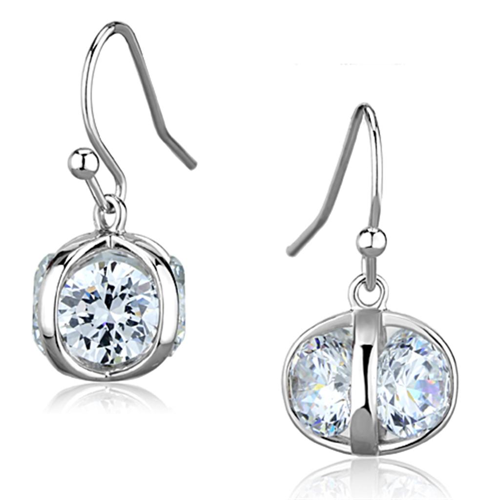 Rhodium Brass Earrings with AAA Grade CZ  in Clear