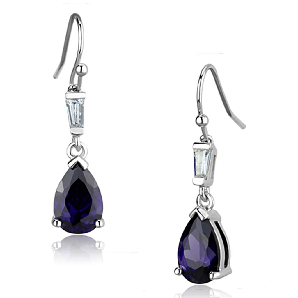Rhodium Brass Earrings with AAA Grade CZ  in Amethyst