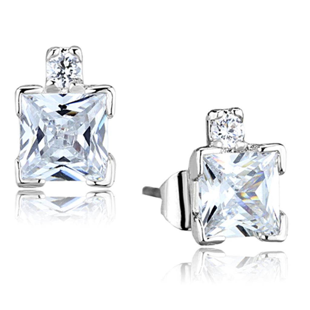 Rhodium Brass Earrings with AAA Grade CZ  in Clear