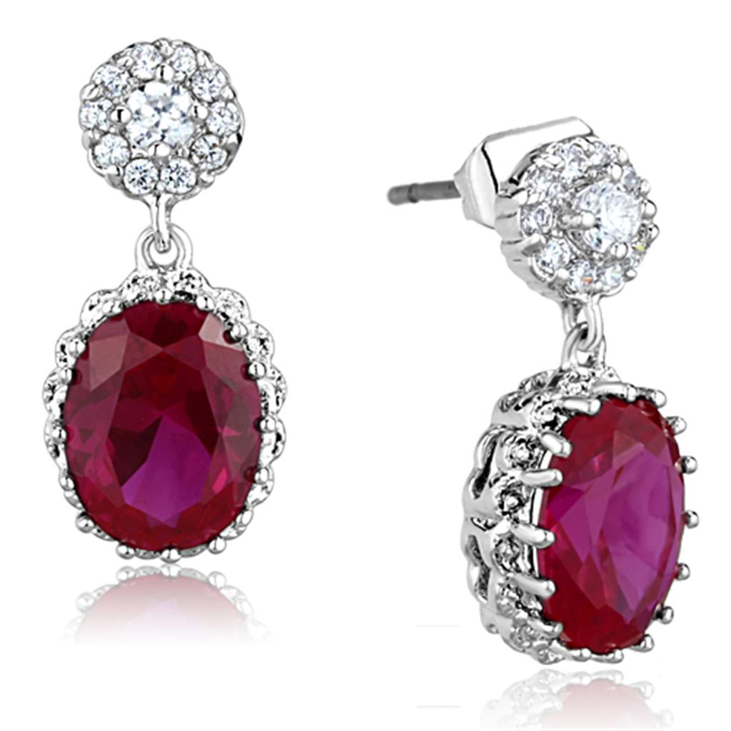 Rhodium Brass Earrings with AAA Grade CZ  in Ruby