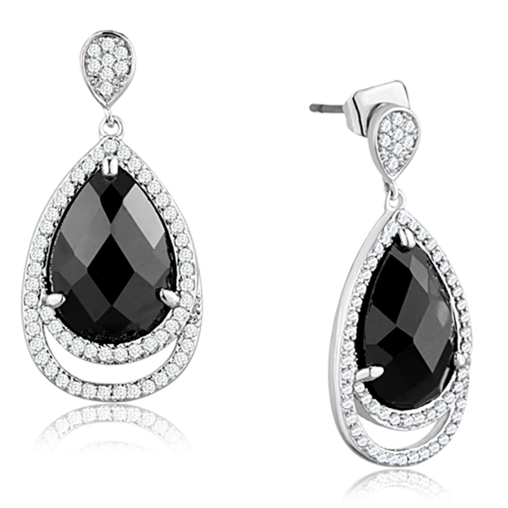 Rhodium Brass Earrings with AAA Grade CZ  in Jet