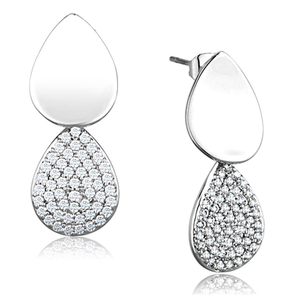 Rhodium Brass Earrings with AAA Grade CZ  in Clear
