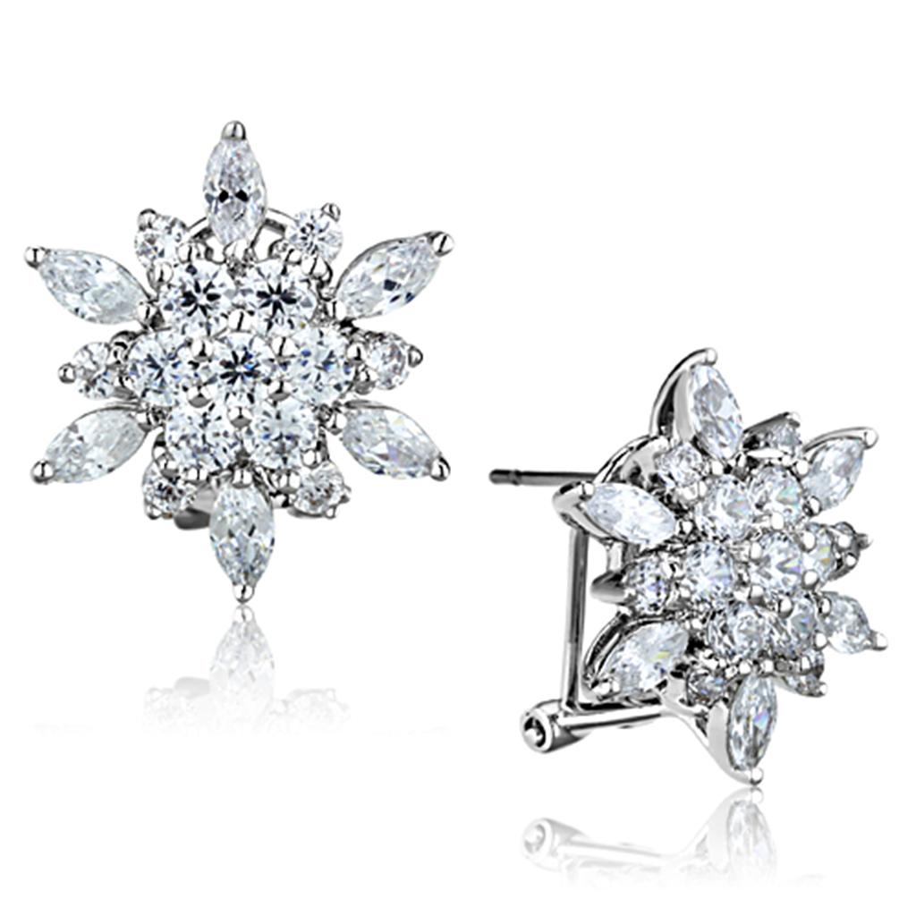 Rhodium Brass Earrings with AAA Grade CZ  in Clear