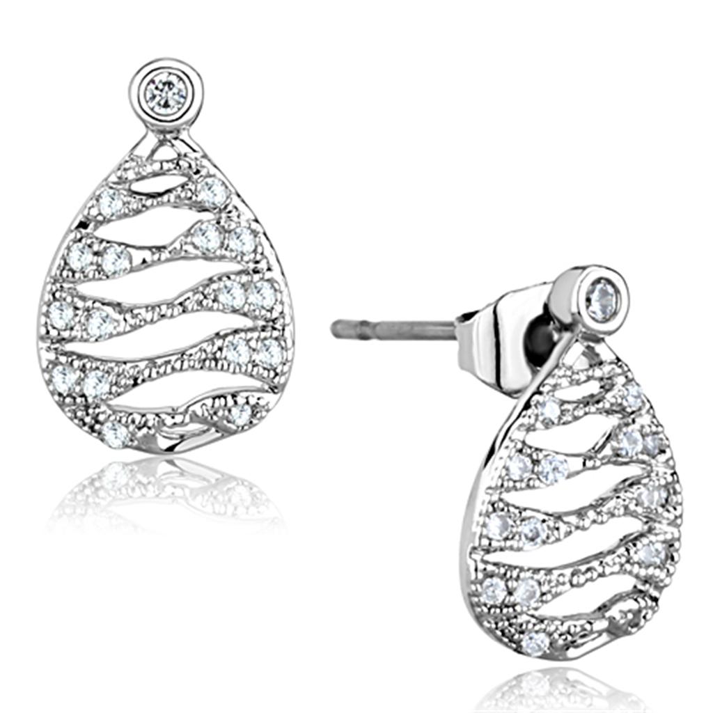 Rhodium Brass Earrings with AAA Grade CZ  in Clear