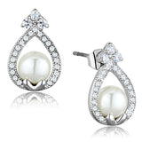 Rhodium Brass Earrings with Synthetic Pearl in White