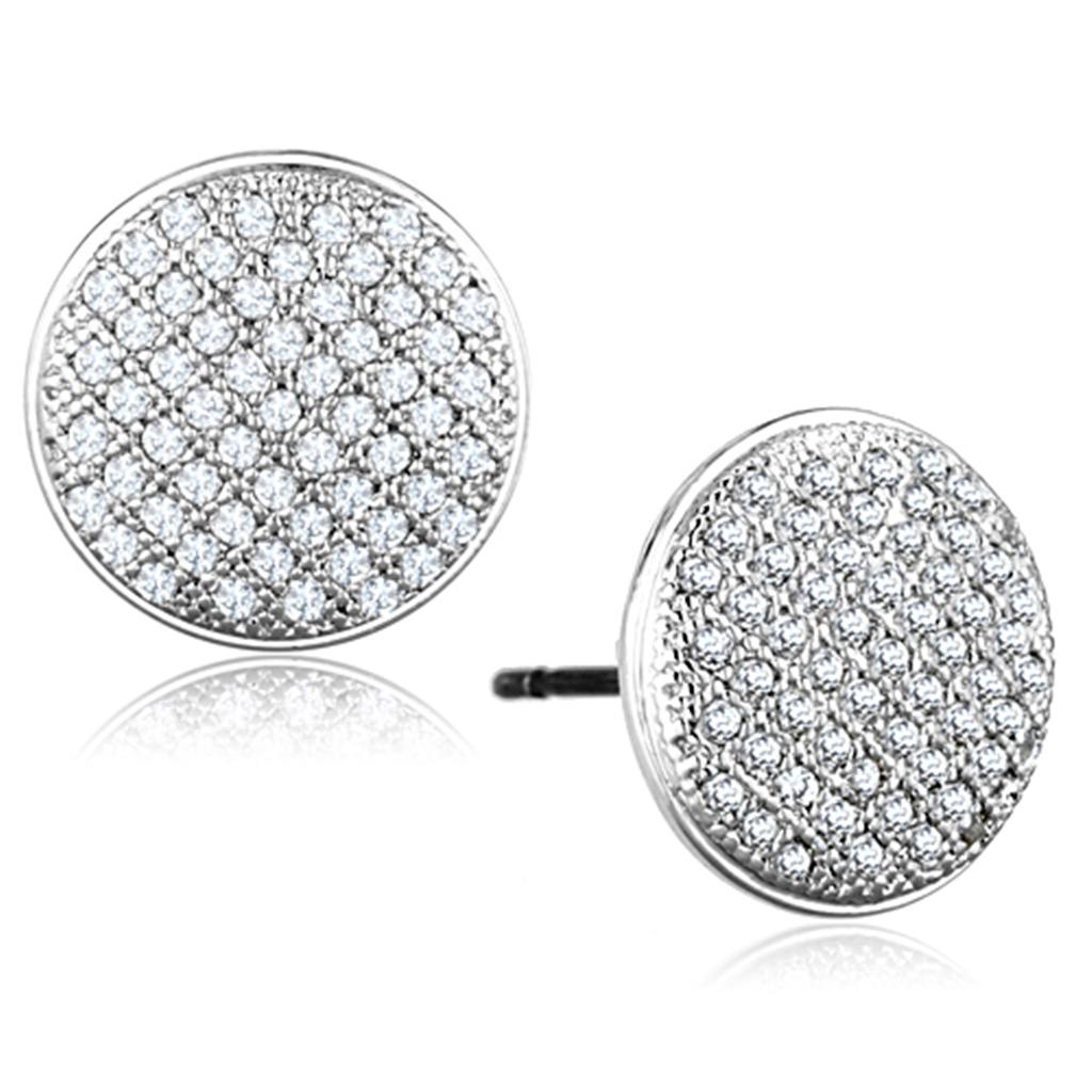 Rhodium Brass Earrings with AAA Grade CZ  in Clear