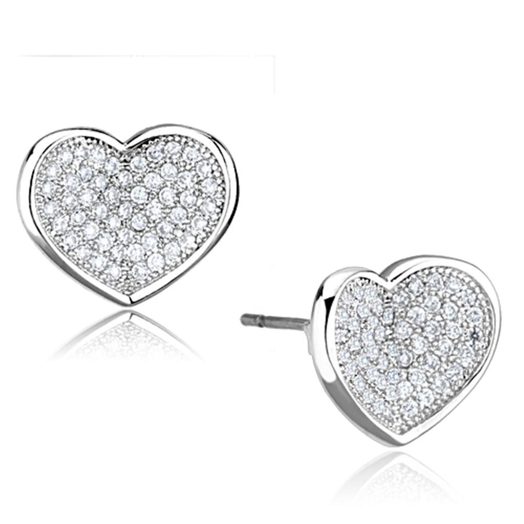 Rhodium Brass Earrings with AAA Grade CZ  in Clear