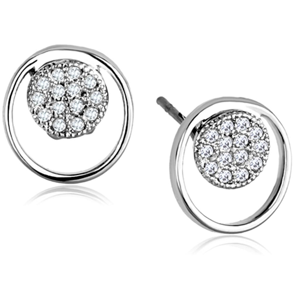 Rhodium Brass Earrings with AAA Grade CZ  in Clear