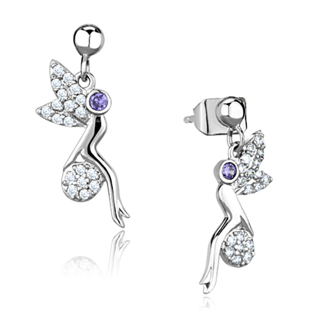 Rhodium Brass Earrings with AAA Grade CZ  in Amethyst