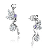 Rhodium Brass Earrings with AAA Grade CZ  in Amethyst