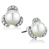 Rhodium Brass Earrings with Synthetic Pearl in White
