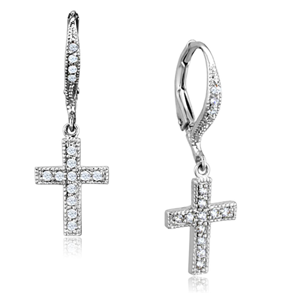 Rhodium Brass Earrings with AAA Grade CZ  in Clear