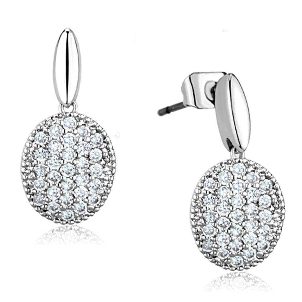 Rhodium Brass Earrings with AAA Grade CZ  in Clear