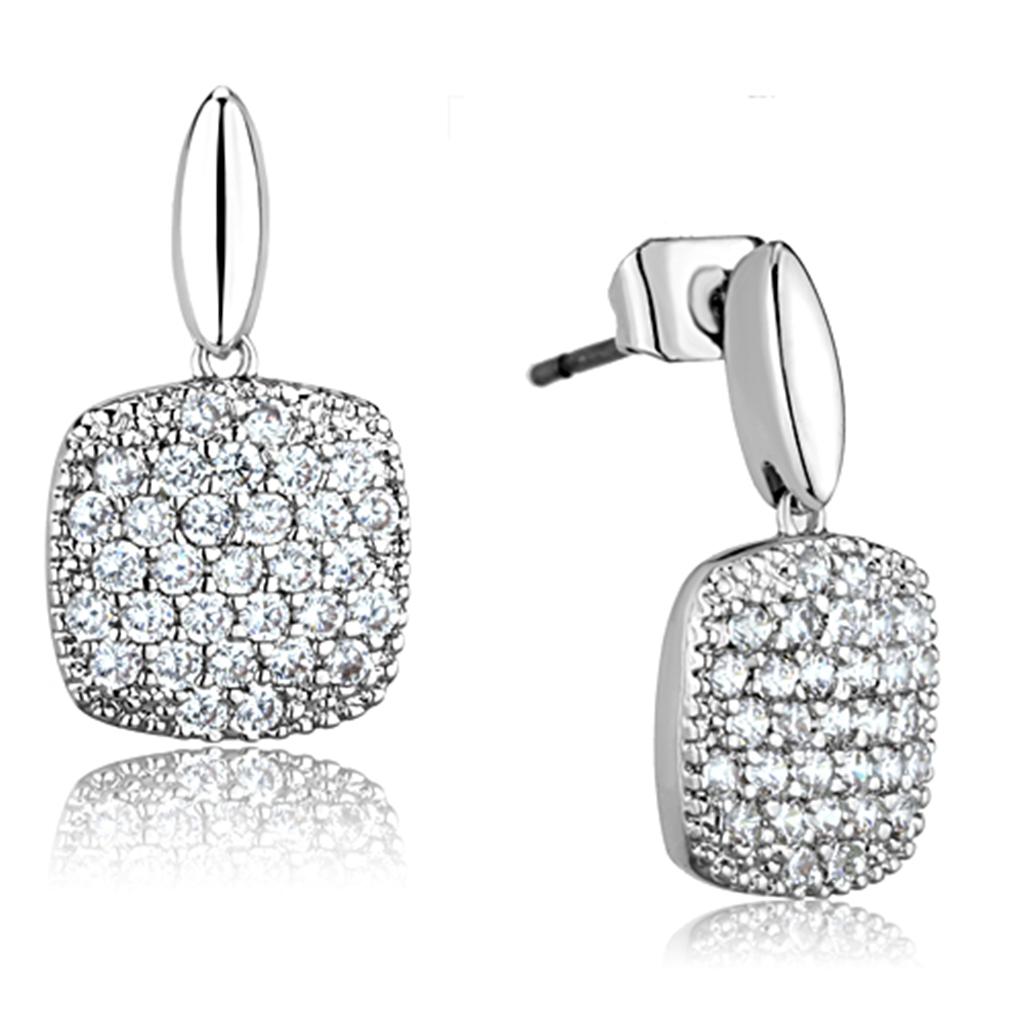 Rhodium Brass Earrings with AAA Grade CZ  in Clear