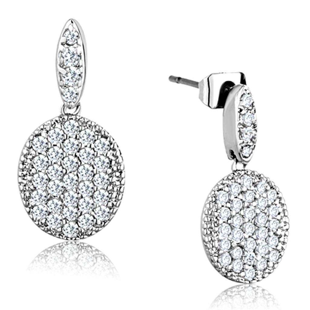 Rhodium Brass Earrings with AAA Grade CZ  in Clear