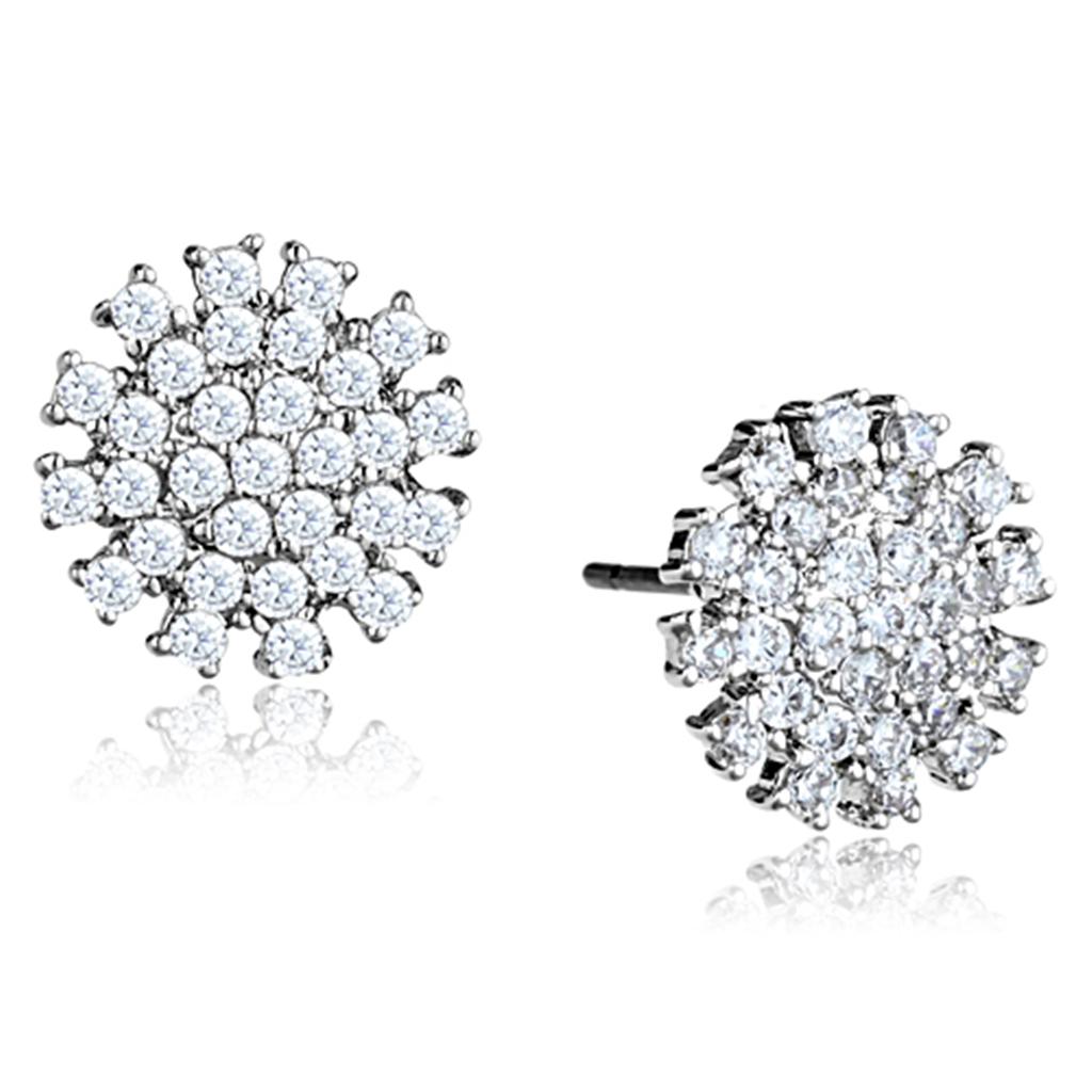 Rhodium Brass Earrings with AAA Grade CZ  in Clear