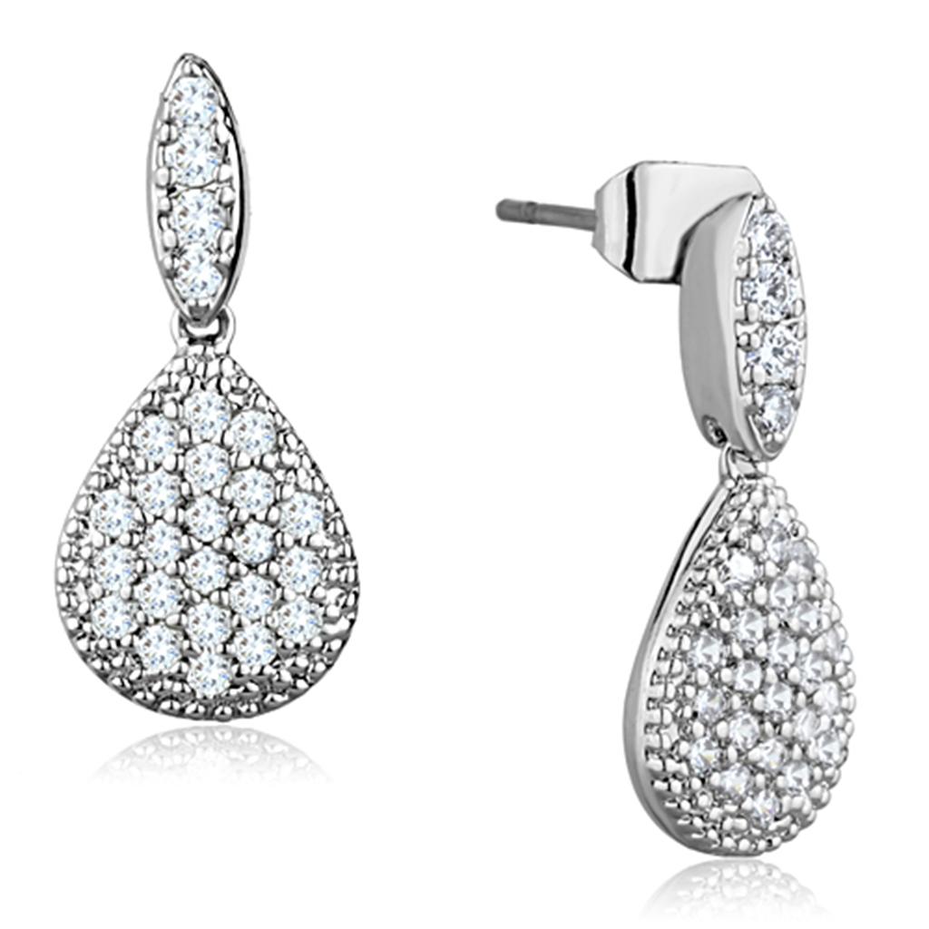 Rhodium Brass Earrings with AAA Grade CZ  in Clear