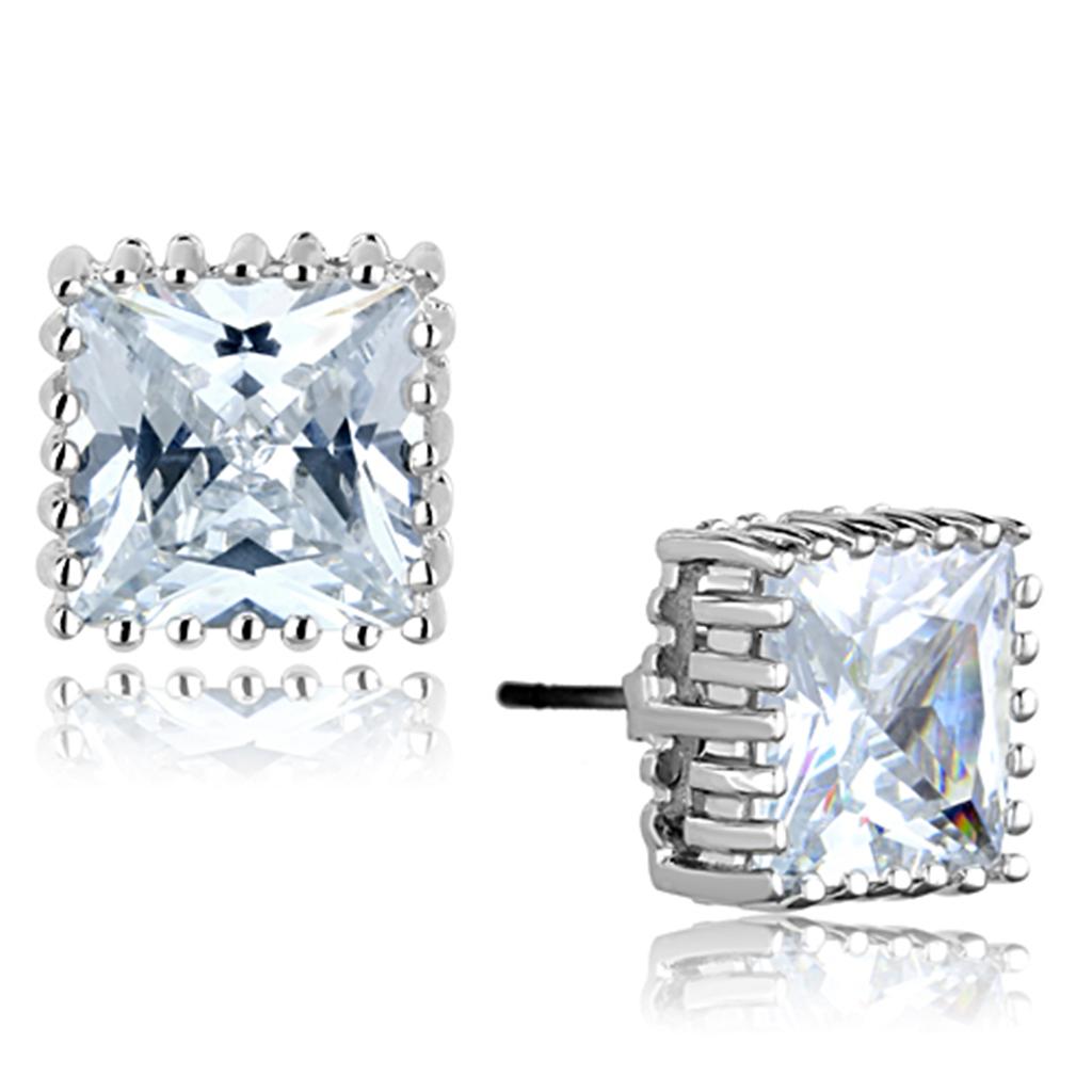Rhodium Brass Earrings with AAA Grade CZ  in Clear