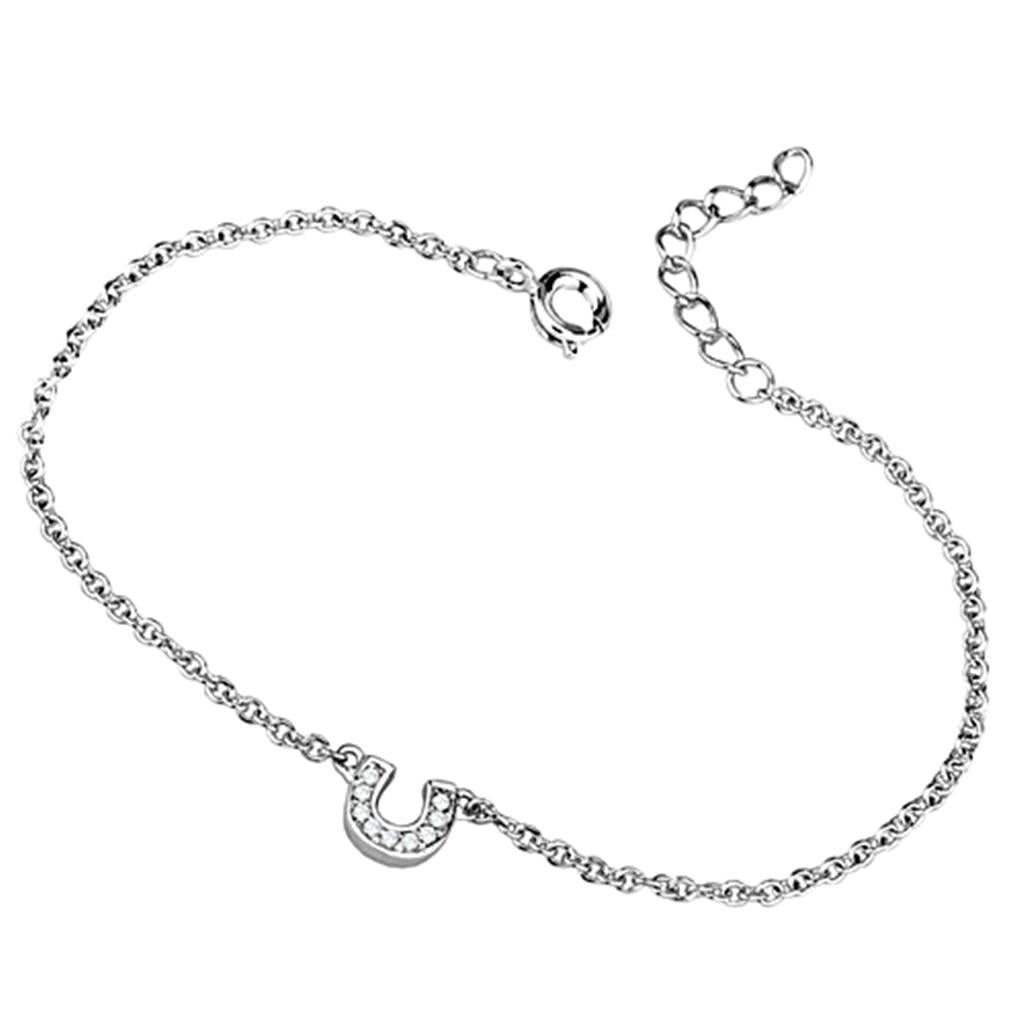 Rhodium Brass Bracelet with AAA Grade CZ  in Clear