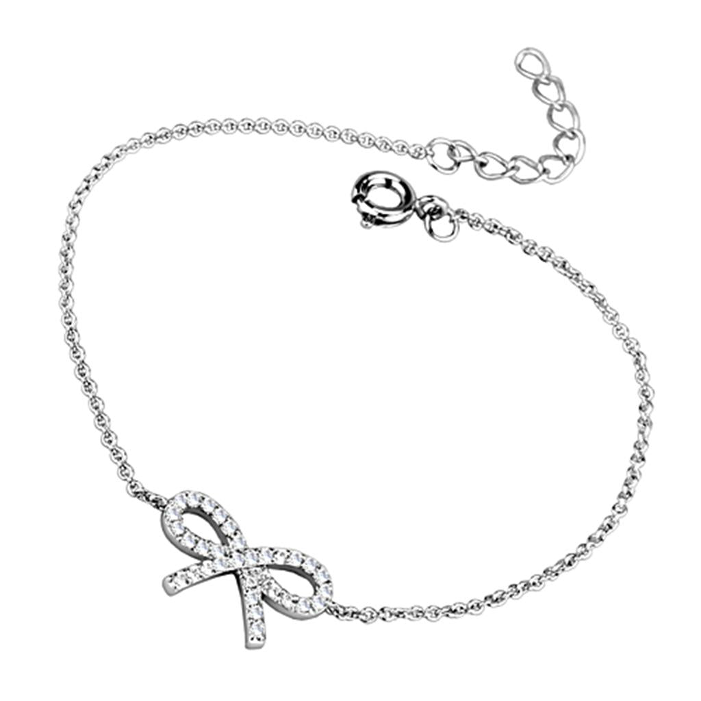 Rhodium Brass Bracelet with AAA Grade CZ  in Clear