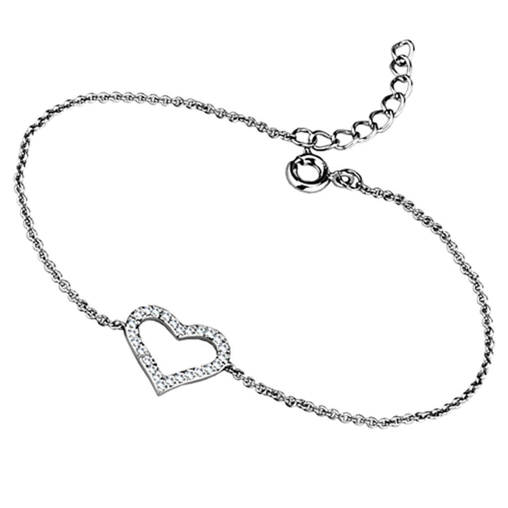 Rhodium Brass Bracelet with AAA Grade CZ  in Clear