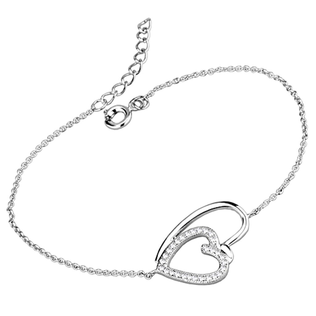 Rhodium Brass Bracelet with AAA Grade CZ  in Clear