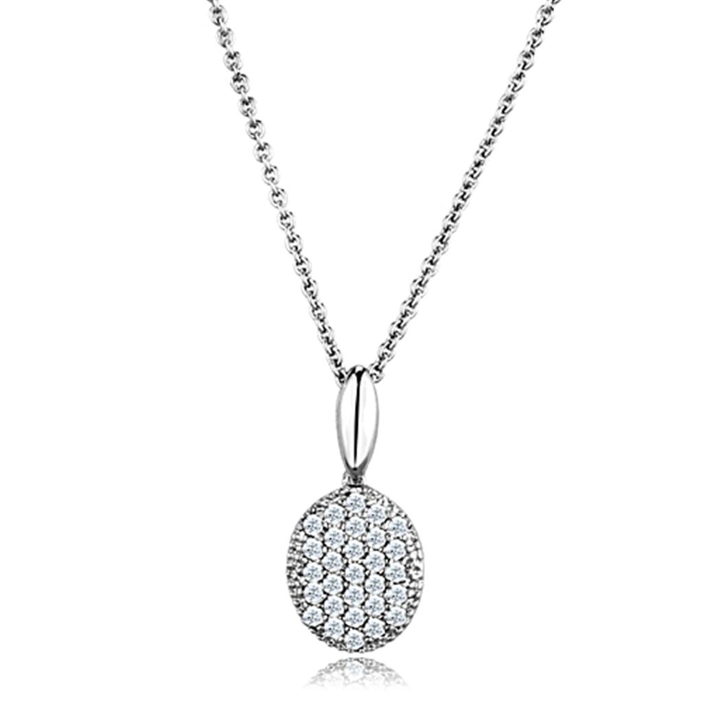 Rhodium Brass Chain Pendant with AAA Grade CZ  in Clear