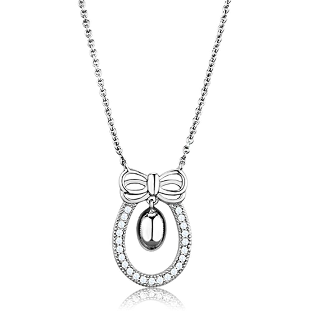 Rhodium Brass Necklace with AAA Grade CZ  in Clear