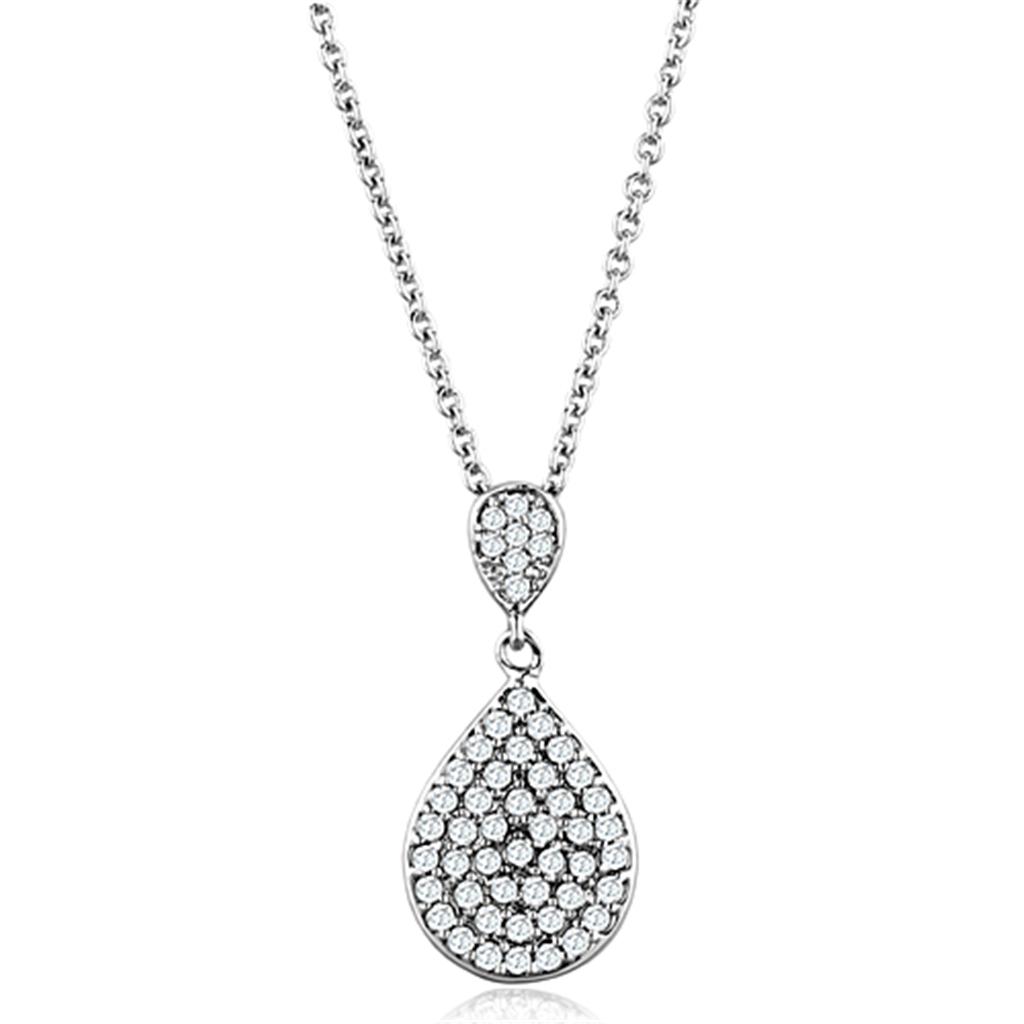 Rhodium Brass Necklace with AAA Grade CZ  in Clear