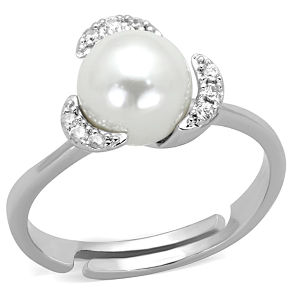 Rhodium Brass Ring with Synthetic Pearl in White