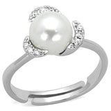 Rhodium Brass Ring with Synthetic Pearl in White