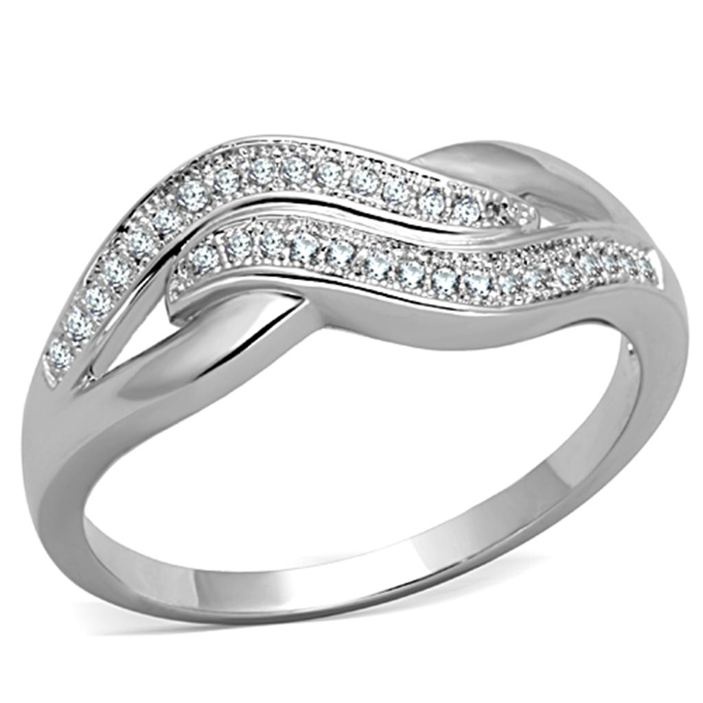 Rhodium Brass Ring with AAA Grade CZ  in Clear