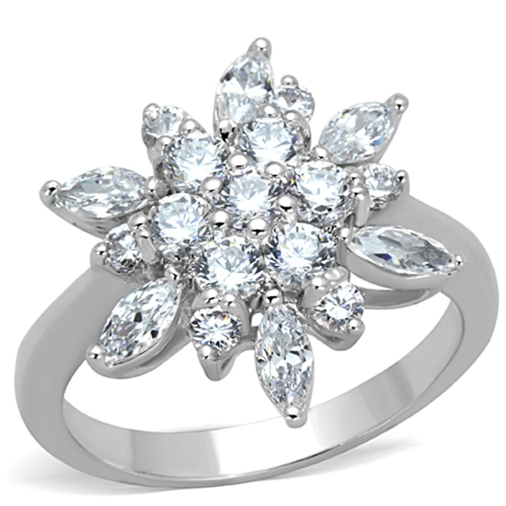 Rhodium Brass Ring with AAA Grade CZ  in Clear