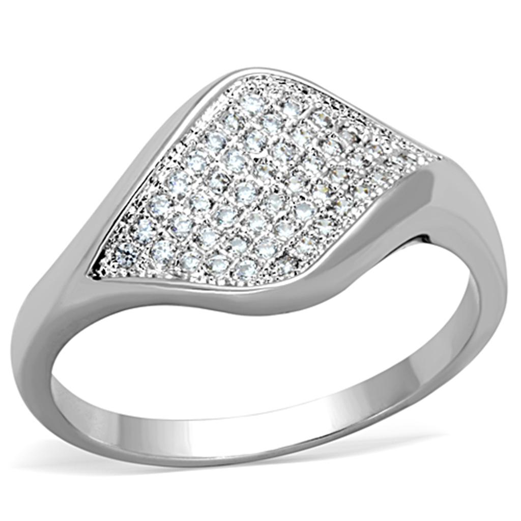 Rhodium Brass Ring with AAA Grade CZ  in Clear
