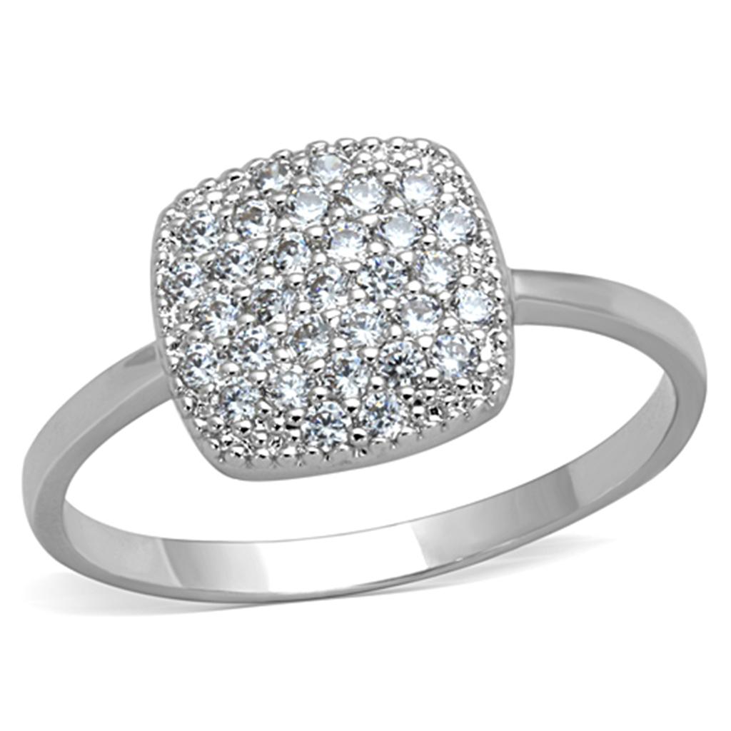 Rhodium Brass Ring with AAA Grade CZ  in Clear