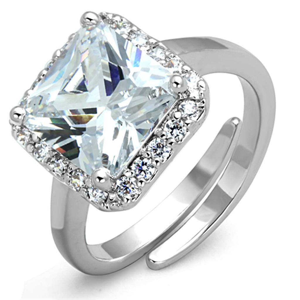 Rhodium Brass Ring with AAA Grade CZ  in Clear