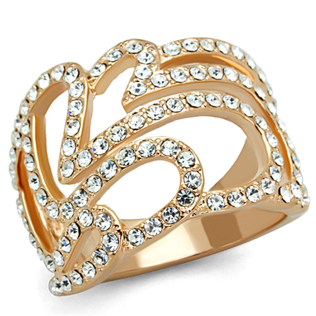 Rose Gold Brass Ring with Top Grade Crystal  in Clear