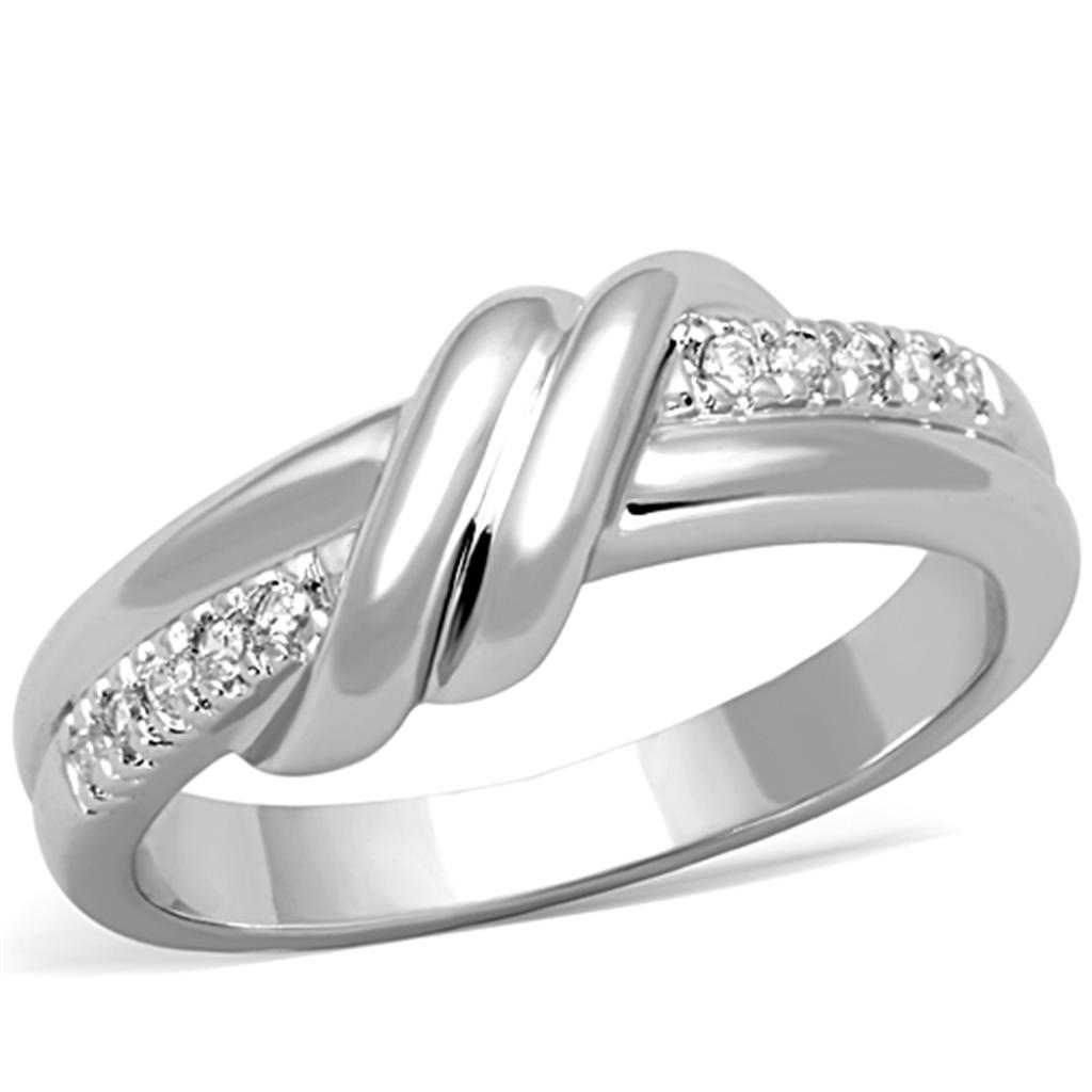 Rhodium Brass Ring with AAA Grade CZ  in Clear