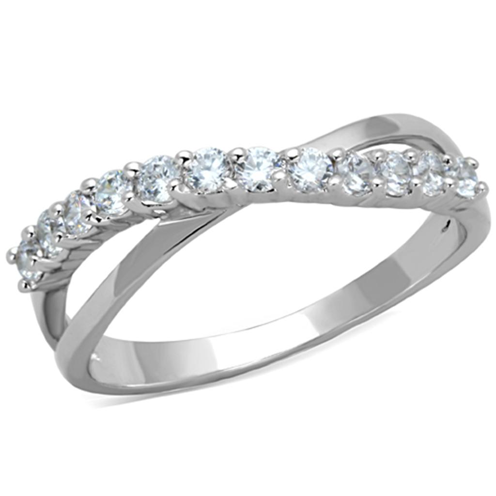 Rhodium Brass Ring with AAA Grade CZ  in Clear