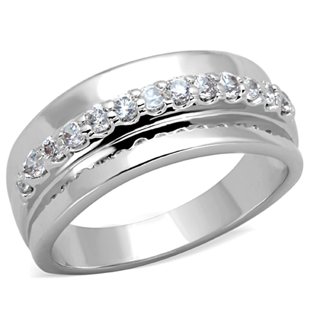 Rhodium Brass Ring with AAA Grade CZ  in Clear