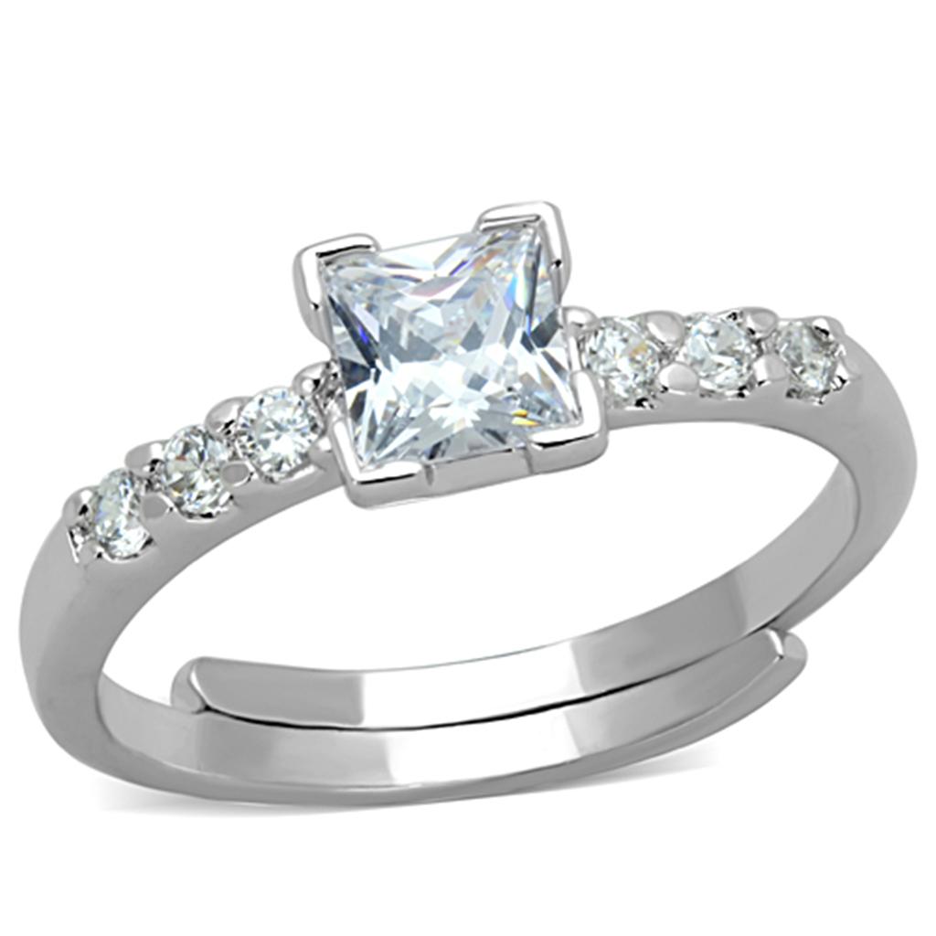 Rhodium Brass Ring with AAA Grade CZ  in Clear